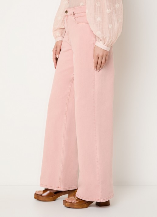Expresso Rome high waist wide leg jeans met gekleurde wassing - detail 3 roze