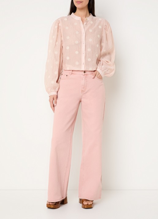 Expresso Rome high waist wide leg jeans met gekleurde wassing - voorkant 5 roze
