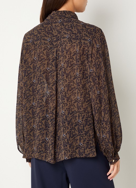 Expresso Semi-transparante blouse met bladprint - achterkant 4 bruin