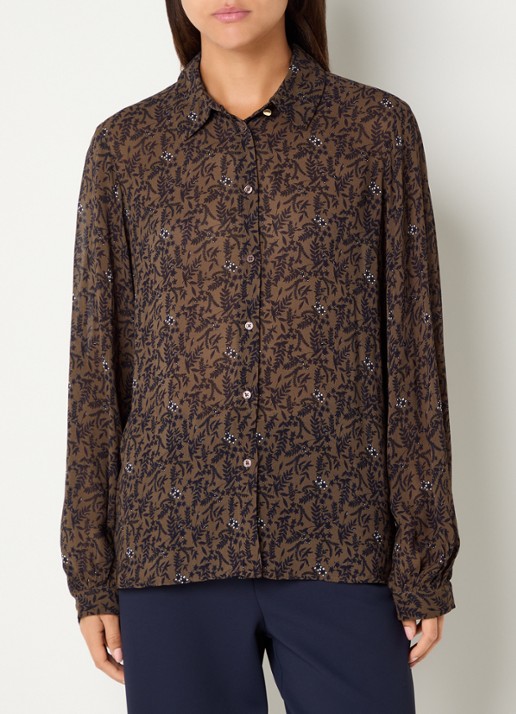 Expresso Semi-transparante blouse met bladprint