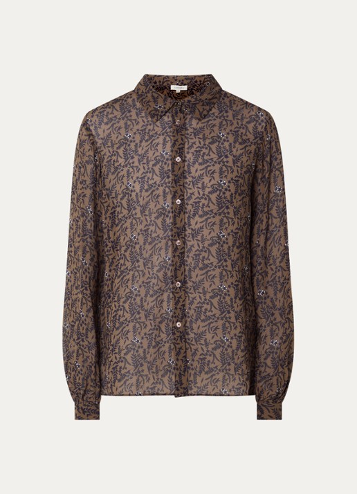 Expresso Semi-transparante blouse met bladprint - voorkant bruin