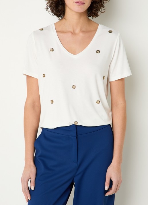 Expresso T-shirt met bloemborduring