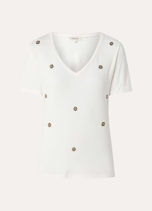 Expresso T-shirt met bloemborduring - voorkant 2 ivoor