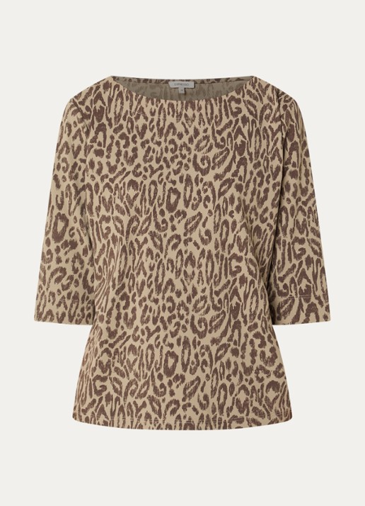 Expresso T-shirt met panterprint - voorkant khaki