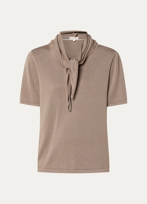 Expresso T-shirt met sjaalkraag - voorkant 3 zand