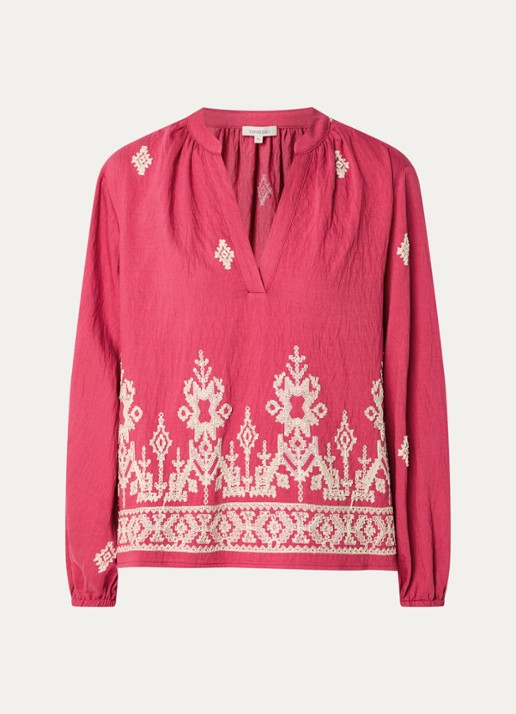 Expresso Tuniek met borduring en pofmouw - voorkant 2 kersenrood
