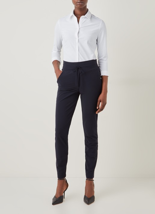 Expresso Xarah high waist slim fit pantalon van travel jersey - voorkant 2 donkerblauw