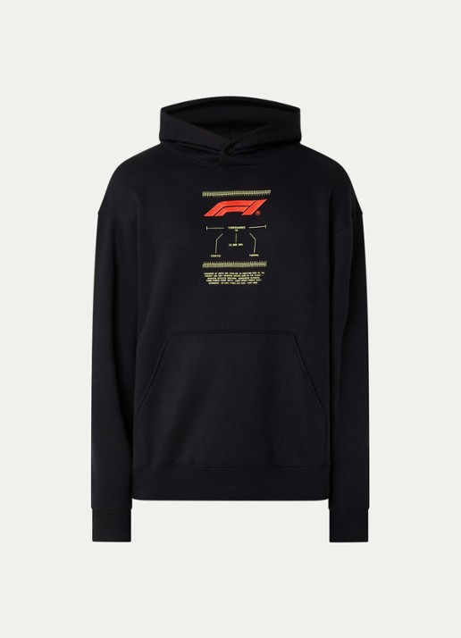 F1 Turbocharged hoodie met logo- en backprint - voorkant 2 zwart