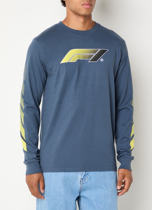 F1 Victory longsleeve met logo- en backprint - achterkant 2 staalblauw