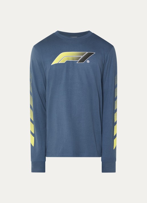 F1 Victory longsleeve met logo- en backprint - voorkant 3 staalblauw