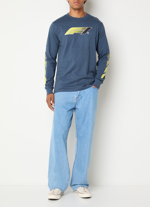 F1 Victory longsleeve met logo- en backprint - voorkant 4 staalblauw