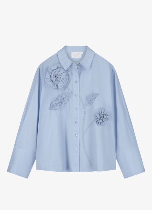 Fabienne Chapot Alex blouse met bloemenapplicaties - voorkant 5 lichtblauw