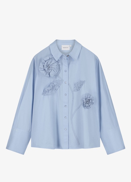 Fabienne Chapot Alex blouse met bloemenapplicaties - voorkant 7 lichtblauw