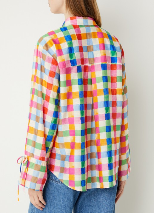 Fabienne Chapot Alicia blouse in linnenblend met ruitdessin  - achterkant 3 roze