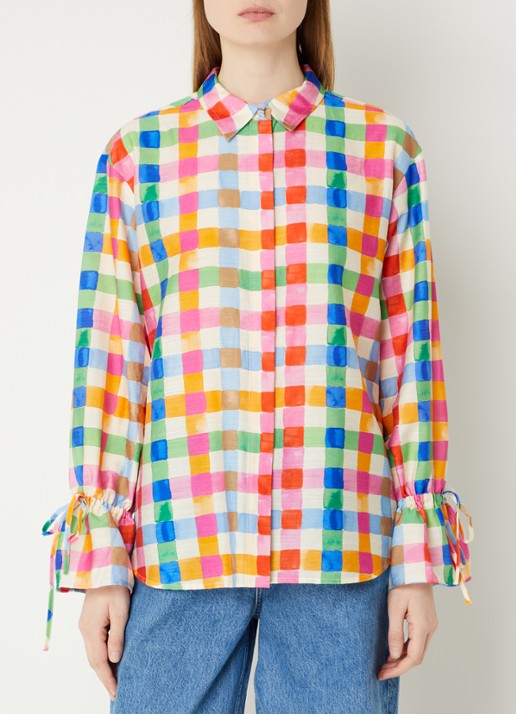 Fabienne Chapot Alicia blouse in linnenblend met ruitdessin