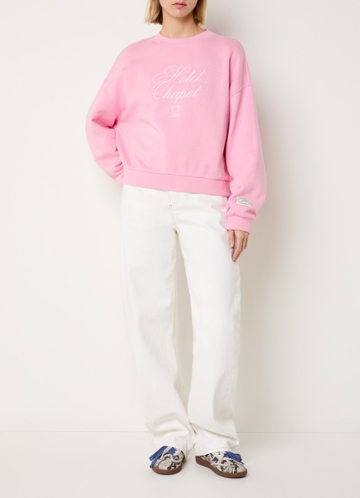 Fabienne Chapot Amy sweater met logborduring - voorkant 2 roze