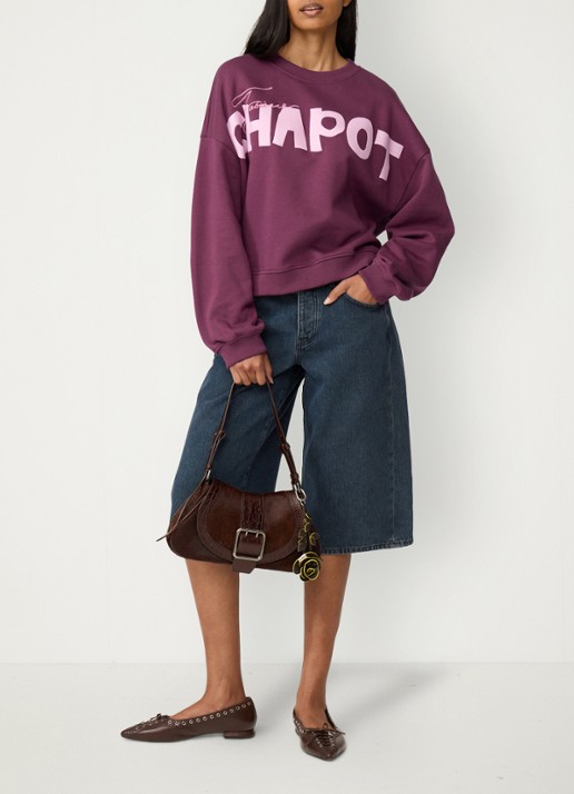 Fabienne Chapot Amy sweater met logoprint - voorkant 2 paars