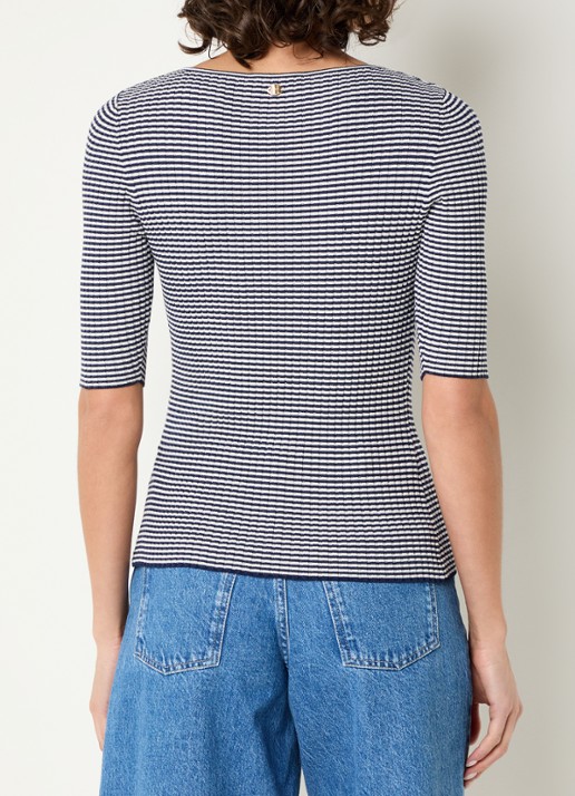 Fabienne Chapot Anouk ribgebreide top met streepprint - achterkant 2 donkerblauw