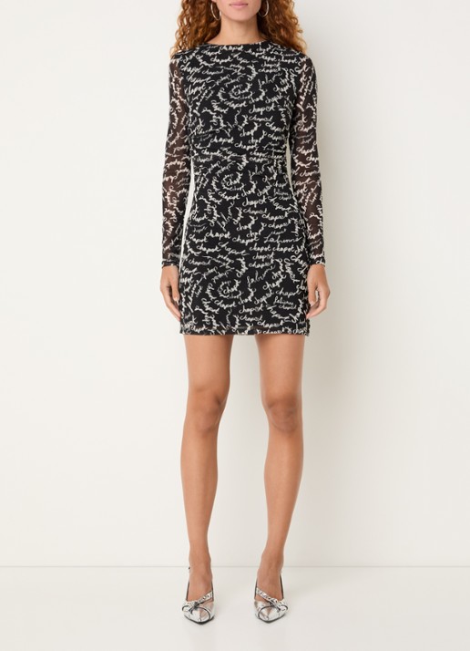Fabienne Chapot Ashley mini jurk van mesh met logoprint - voorkant 3 zwart