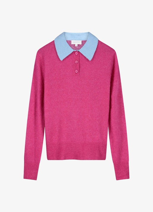 Fabienne Chapot Barbara fijngebreide pullover in wolblend - voorkant 4 fuchsia