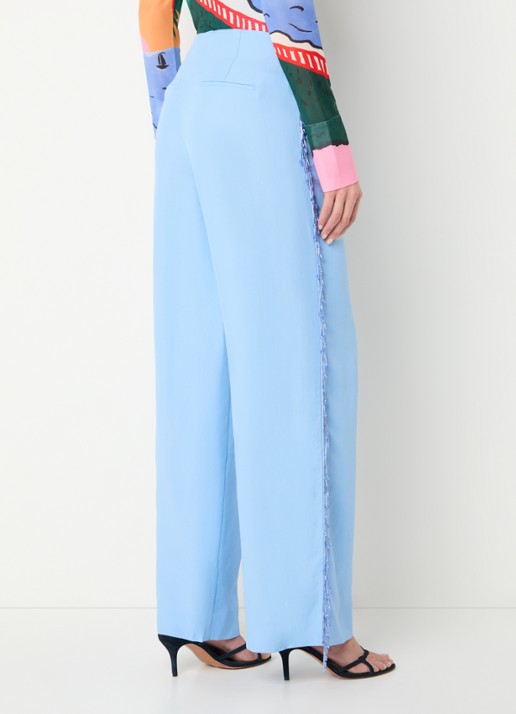 Fabienne Chapot Barril high waist straight fit pantalon met kralendecoratie - achterkant blauwgrijs