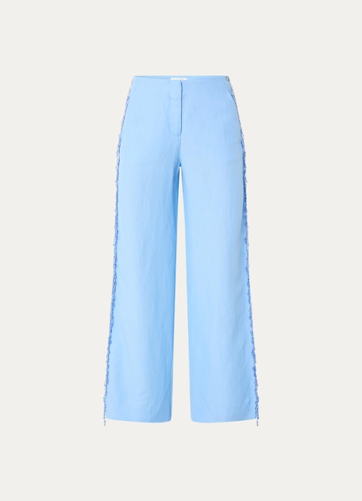 Fabienne Chapot Barril high waist straight fit pantalon met kralendecoratie - voorkant 2 blauwgrijs