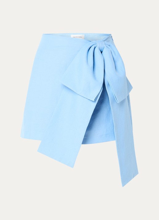 Fabienne Chapot Beau mini A-lijn rok in linnenblend met gestrikt detail - voorkant 3 blauwgrijs