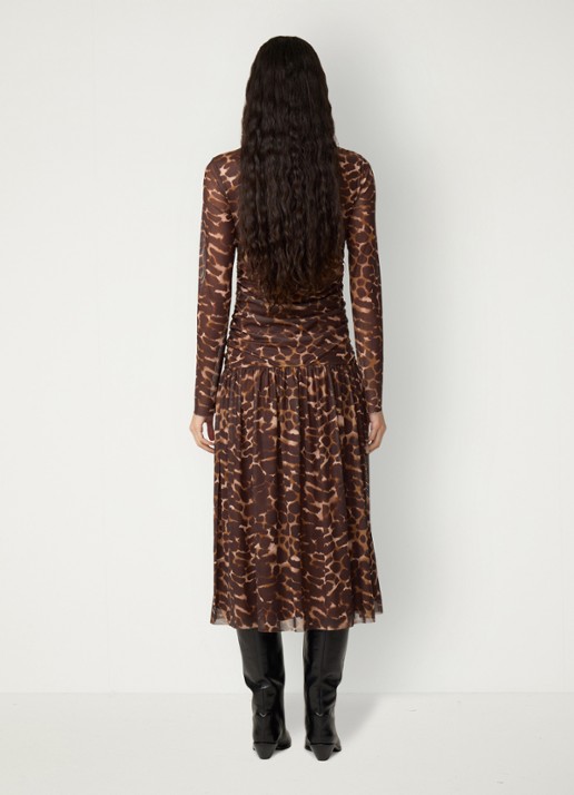 Fabienne Chapot Bello midi jurk met dierenprint en mesh - achterkant 3 bruin