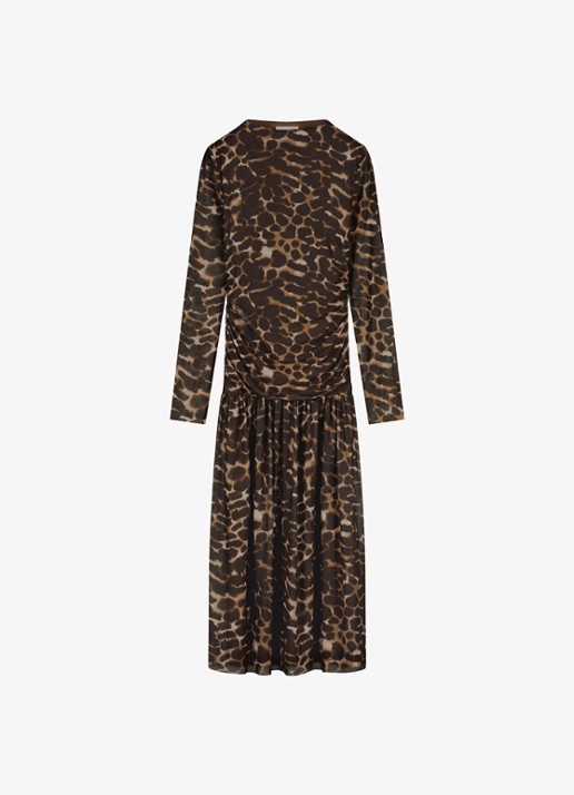 Fabienne Chapot Bello midi jurk met dierenprint en mesh - voorkant bruin
