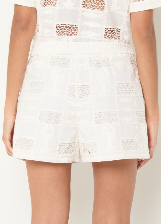 Fabienne Chapot Ben high waist loose fit korte broek met borduring - achterkant 4 gebroken wit