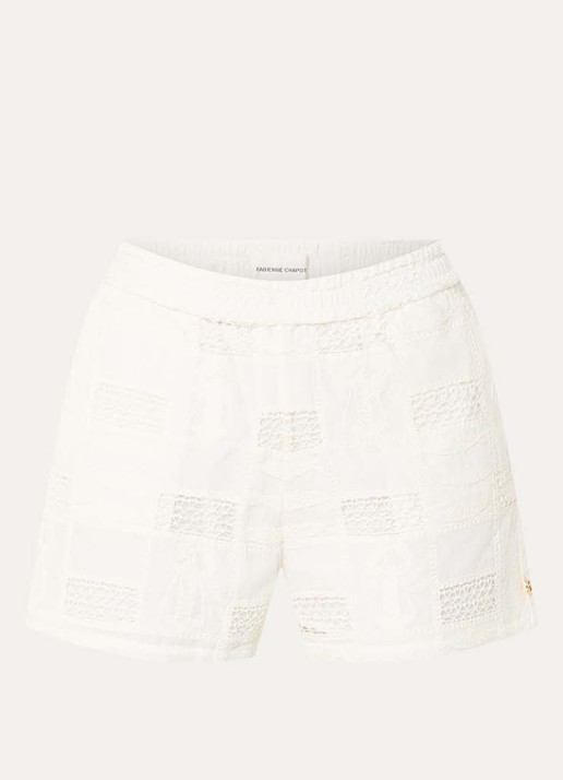 Fabienne Chapot Ben high waist loose fit korte broek met borduring - voorkant gebroken wit