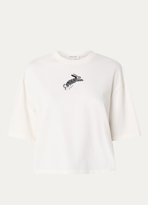 Fabienne Chapot Benja T-shirt met kralendecoratie - voorkant 3 gebroken wit