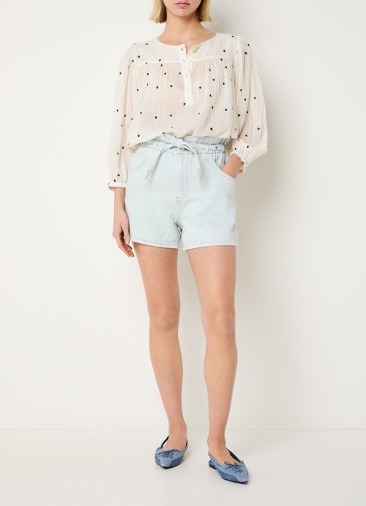 Fabienne Chapot Biggy high waist straight fit korte broek van denim - voorkant 4 indigo