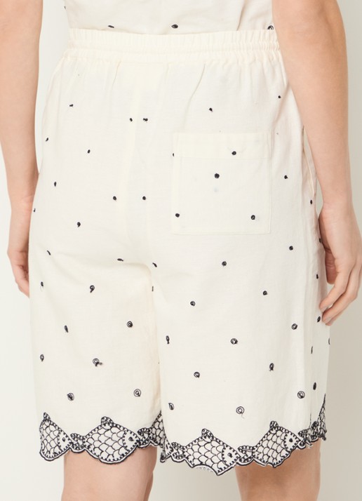 Fabienne Chapot Bohdi high waist wide fit korte broek met borduring - achterkant 4 gebroken wit