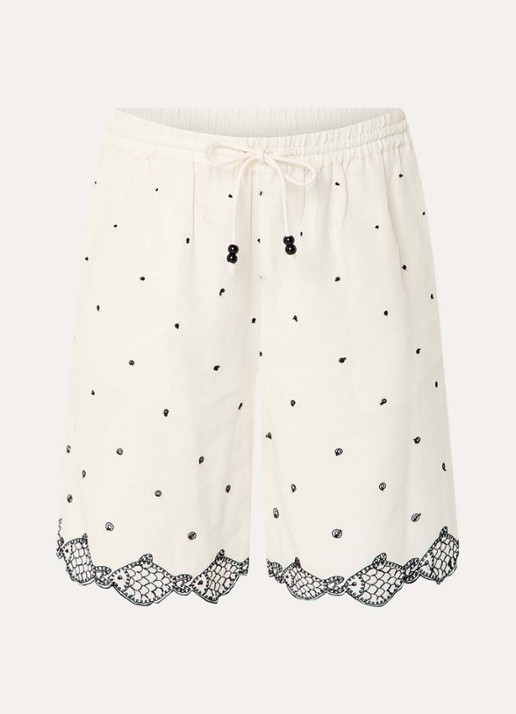 Fabienne Chapot Bohdi high waist wide fit korte broek met borduring - voorkant gebroken wit