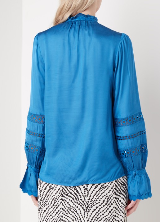 Fabienne Chapot Boho blouse met ruches en broderie - achterkant 3 petrolgroen