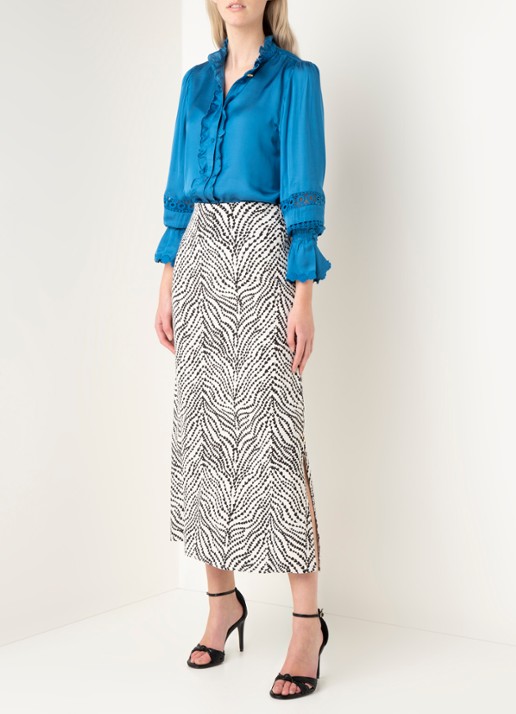 Fabienne Chapot Boho blouse met ruches en broderie - voorkant 2 petrolgroen