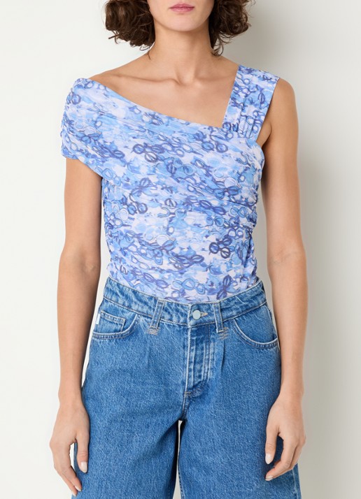 Fabienne Chapot Bora top van mesh met asymmetrische hals en print