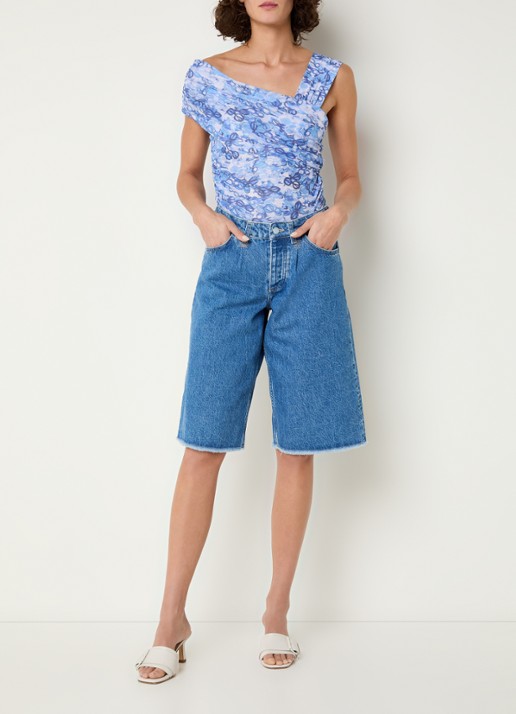 Fabienne Chapot Bora top van mesh met asymmetrische hals en print - voorkant 3 blauw