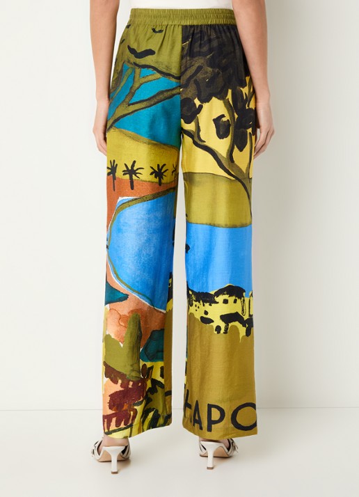 Fabienne Chapot Brent high waist loose fit pantalon in linnenblend met print - achterkant 3 mosgroen