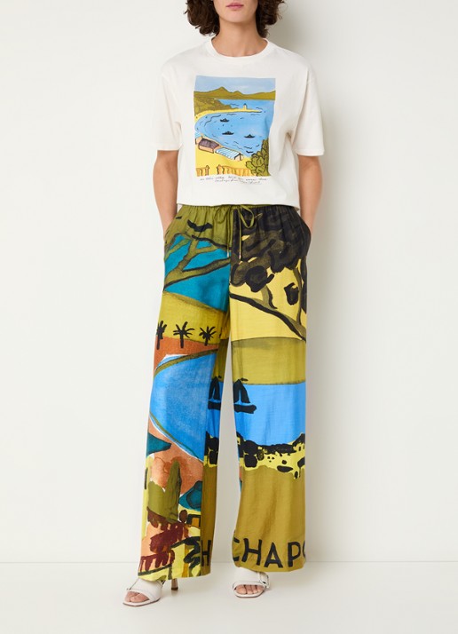 Fabienne Chapot Brent high waist loose fit pantalon in linnenblend met print - voorkant 2 mosgroen