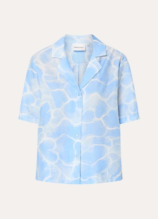 Fabienne Chapot Brock blouse in linnenblend met print - voorkant lichtblauw