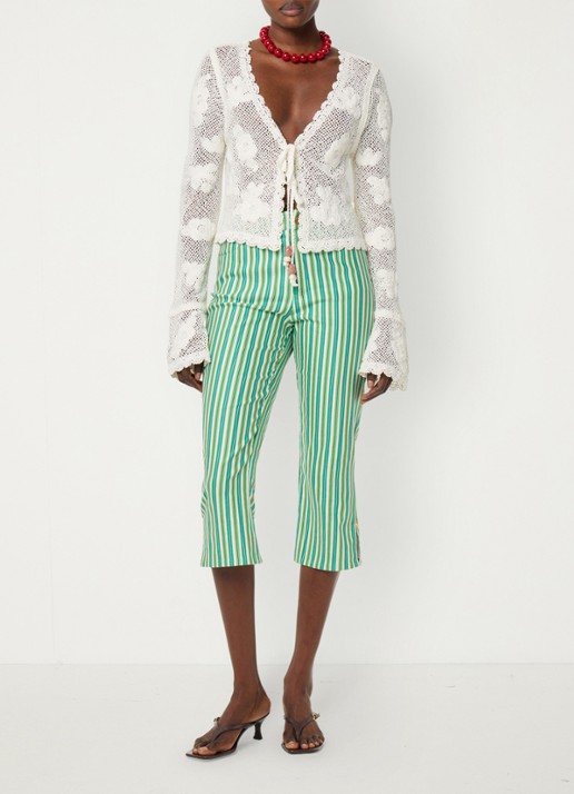 Fabienne Chapot Camilio high waist flared fit broek in linnenblend - voorkant 3 groen
