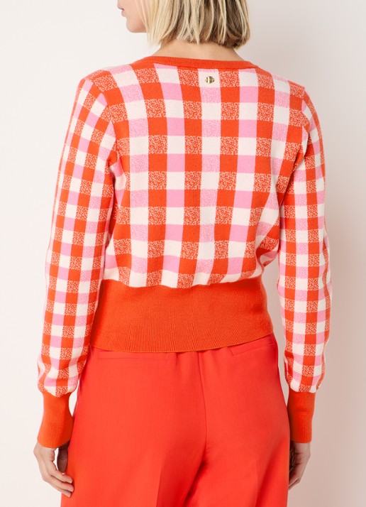 Fabienne Chapot Camille fijngebreid vest met ingebreid patroon en gestrikt detail - achterkant rood