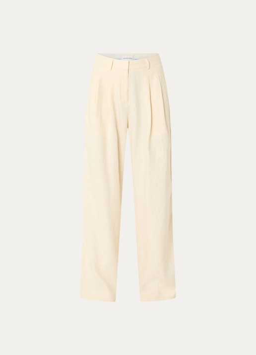 Fabienne Chapot Carlie high waist loose fit pantalon in linnenblend - voorkant 3 creme