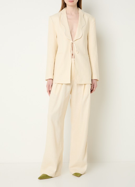 Fabienne Chapot Carlie high waist loose fit pantalon in linnenblend - voorkant 4 creme