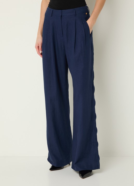 Fabienne Chapot Carlie high waist wide fit broek in linnenblend met plooidetail