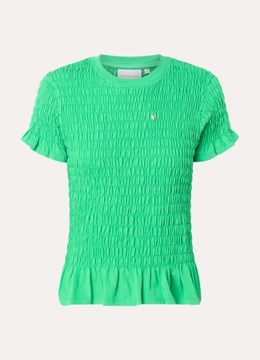 Fabienne Chapot Carmen T-shirt met smockwerk - voorkant groen