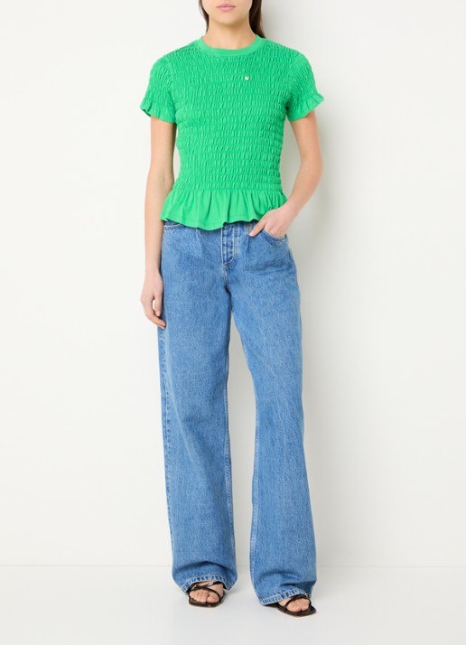 Fabienne Chapot Carmen T-shirt met smockwerk - voorkant 2 groen