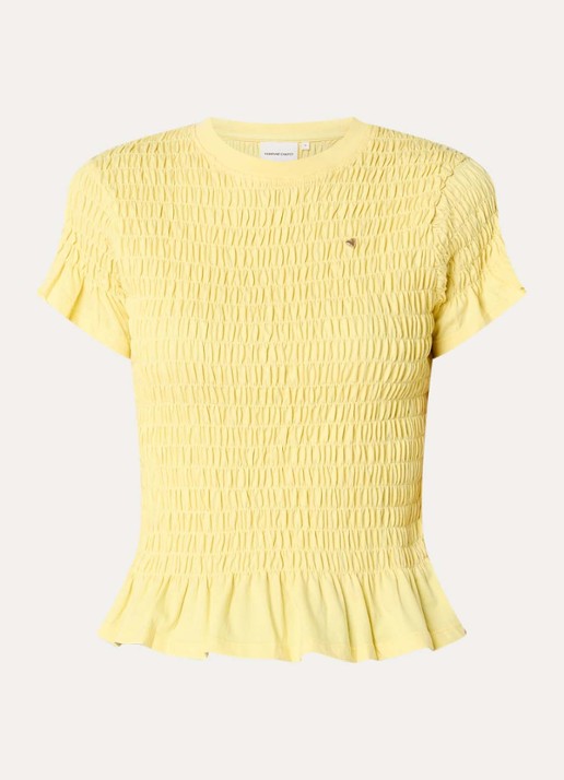 Fabienne Chapot Carmen T-shirt met smockwerk - voorkant geel